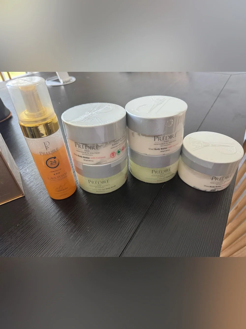 Prédiré Shea Body Butter and Sea Salt Body Scrub & lava foam cleanser